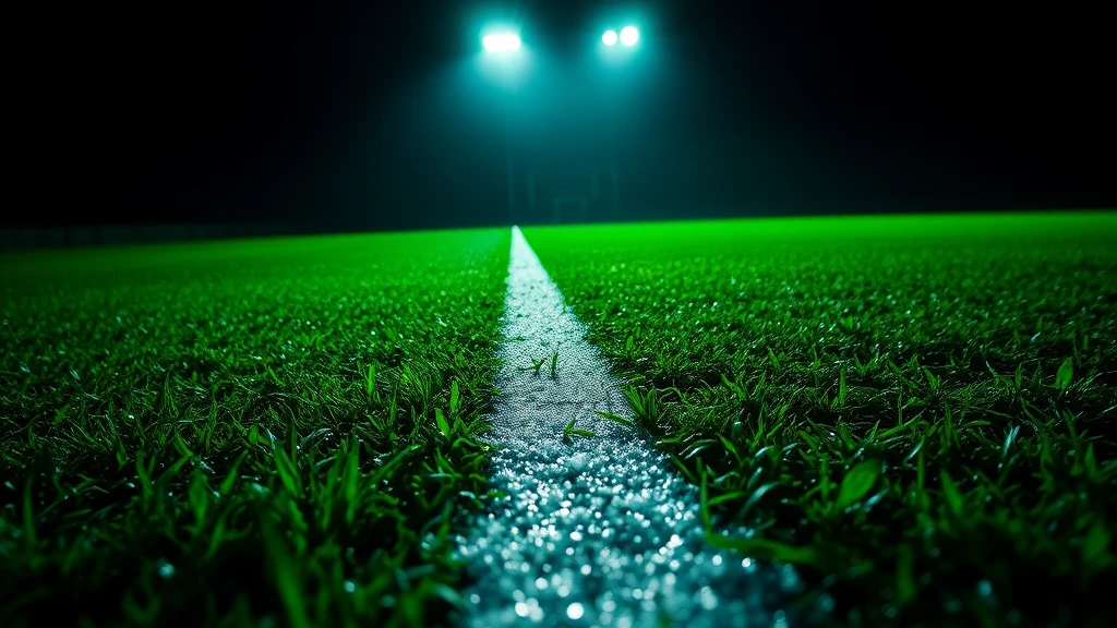 Fresh white line paint on wet grass